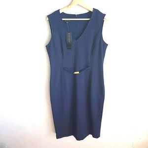 Jones New York Dress Blue Stretch Lined Belt Detail Office Business Size 10